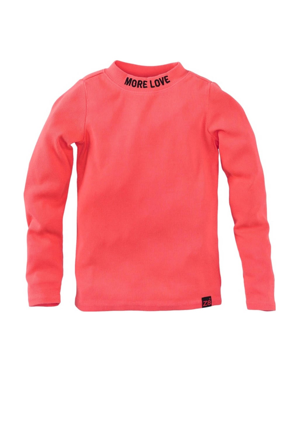 Koraalrode meisjes Z8 kids longsleeve Isalie van stretchkatoen met effen, lange mouwen en col