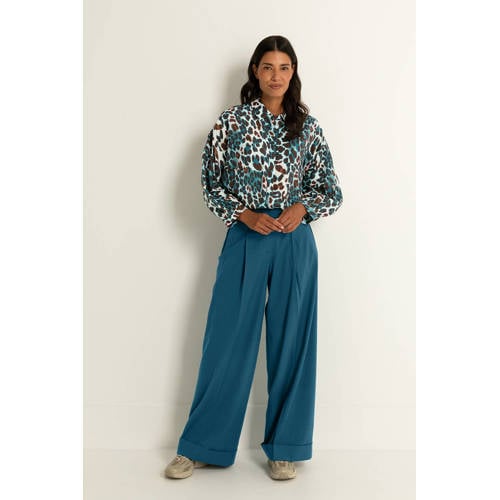 Claudia Sträter wide leg high waist pantalon petrol afbeelding