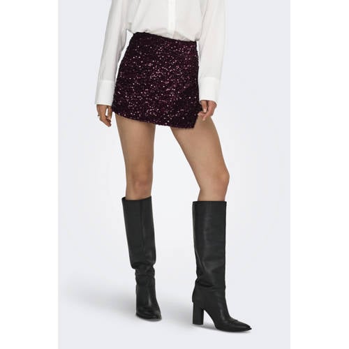 ONLY skort met pailletten donkerrood afbeelding