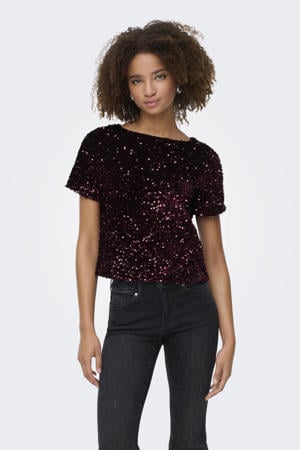 top donkerrood met pailletten