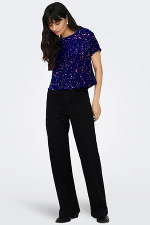 top met pailletten blauw