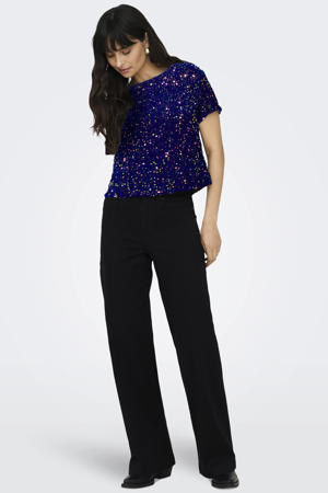 top met pailletten blauw