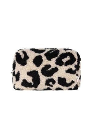 teddy toilettas met panterprint beige