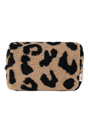 teddy toilettas met panterprint bruin