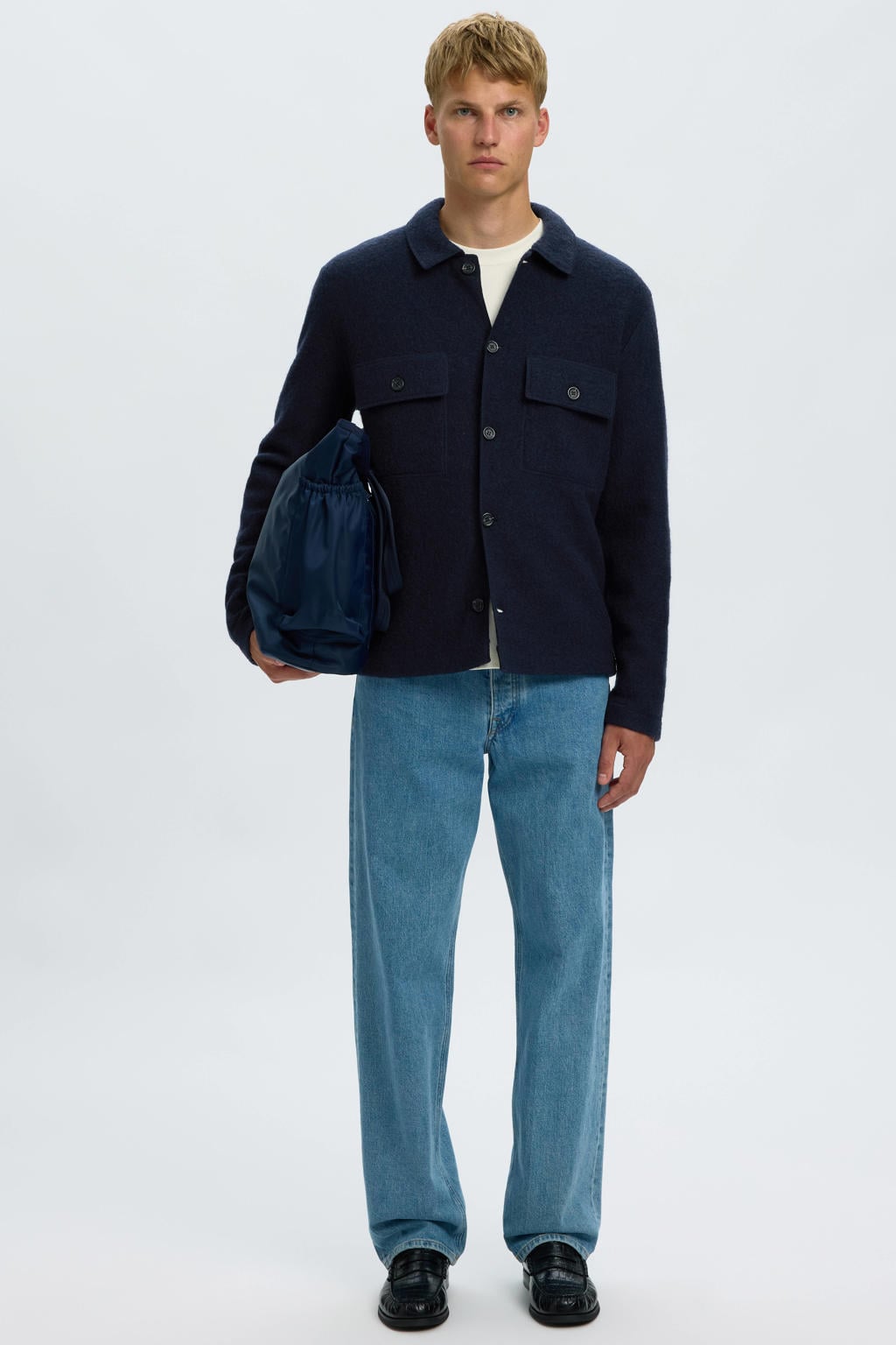 Selected wollen overshirt donkerblauw