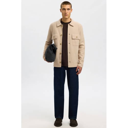 SELECTED HOMME overshirt gebreid beige afbeelding