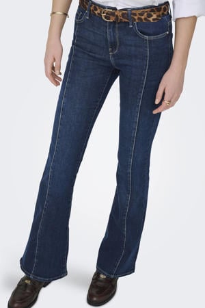 high waist flared jeans dark blue denim