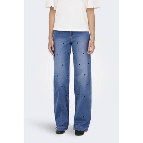 ONLY high waist wide leg jeans medium blue denim afbeelding