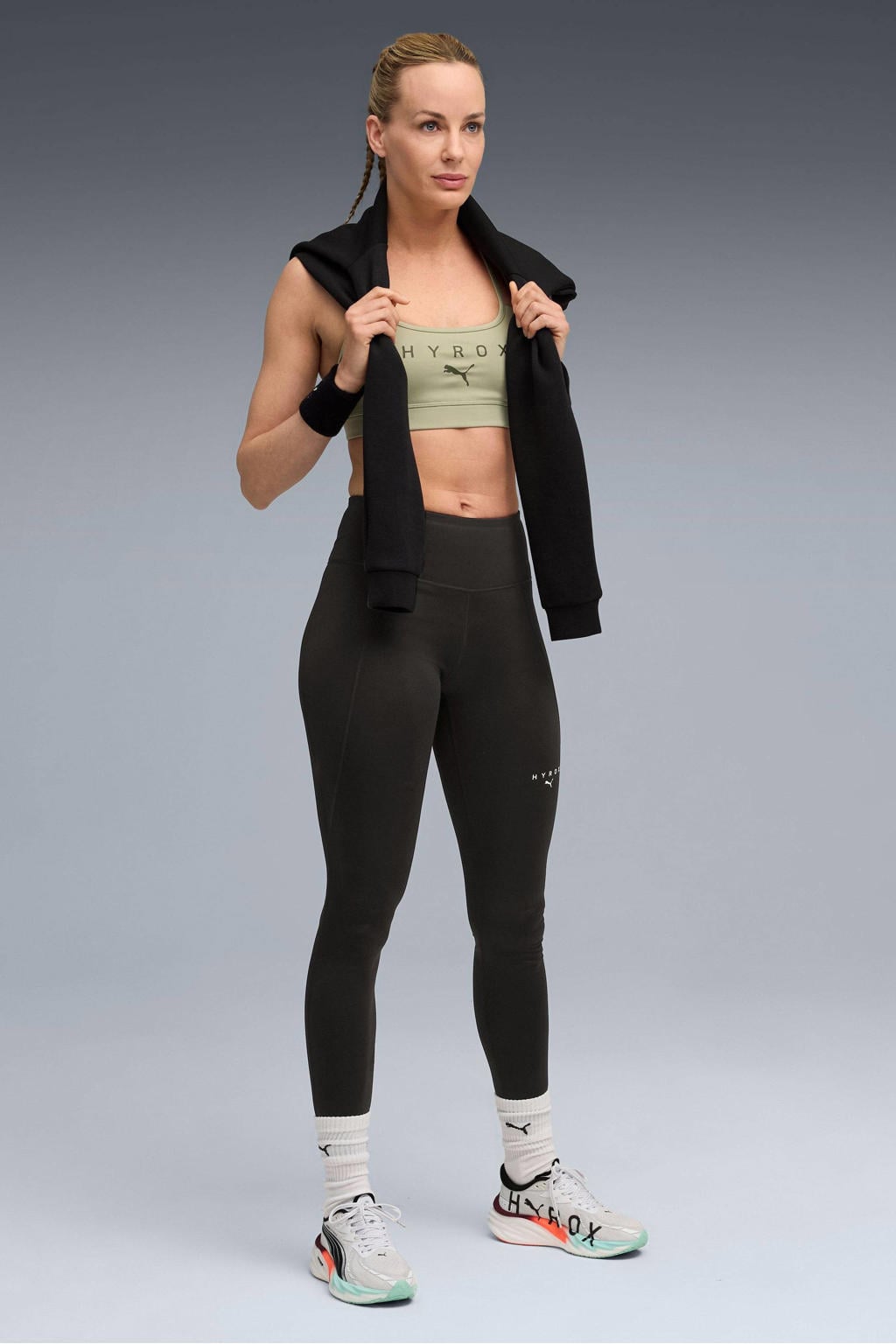 Zwarte dames Puma sportlegging Hyrox Essential van polyester met slim fit, regular waist en elastische tailleband