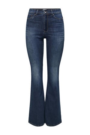 high waist flared jeans dark blue denim