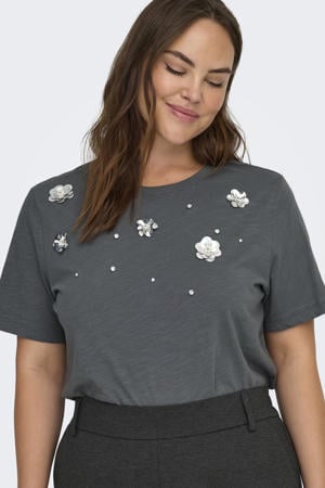gebloemde T-shirt grijs