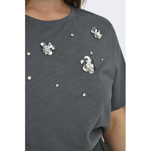 ONLY CARMAKOMA gebloemde T-shirt grijs afbeelding