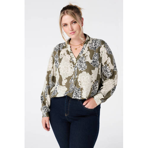 MS Mode gebloemde blousetop kaki afbeelding