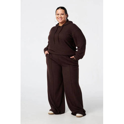 MS Mode rechtvallend high waist casual broek donkerbruin afbeelding