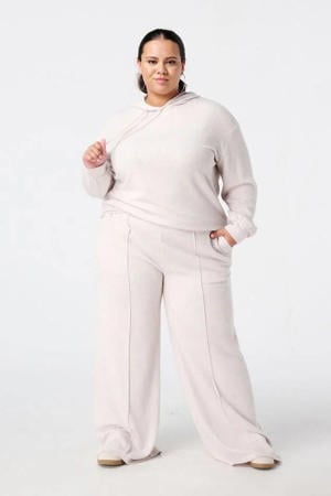 rechtvallend high waist casual broek ecru rib gebreid