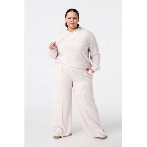 MS Mode rechtvallend high waist casual broek ecru rib gebreid afbeelding