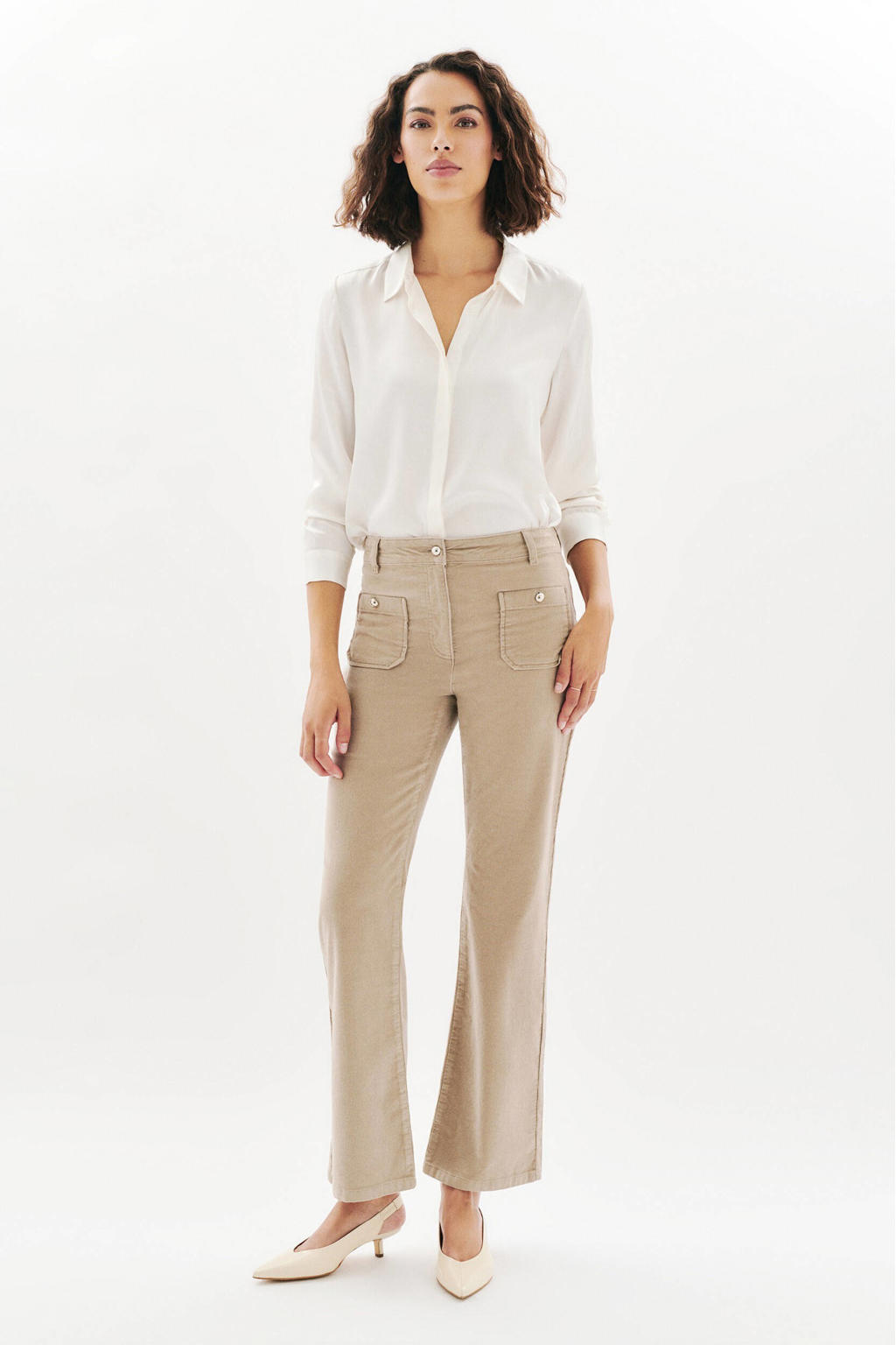 Caroll corduroy bootcut high waist broek zand