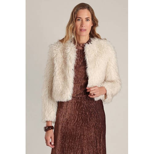 Yest faux fur jas ecru afbeelding