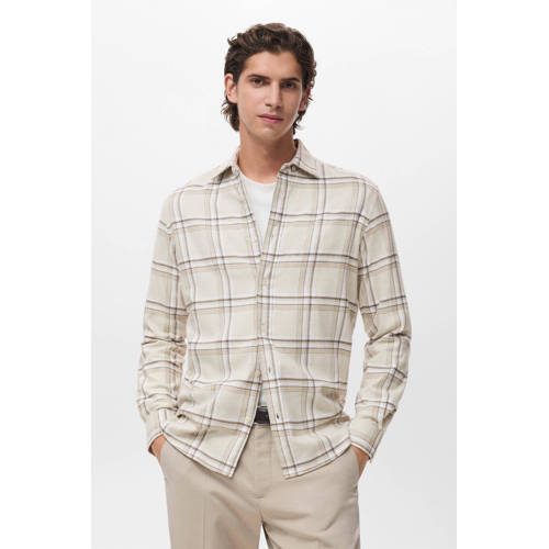 Mango Man geruite overshirt beige afbeelding