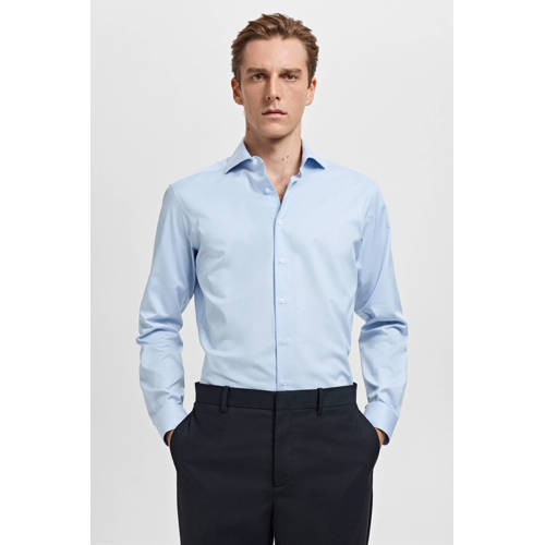 Mango Man Slim gestreepte casual overhemd lichtblauw afbeelding