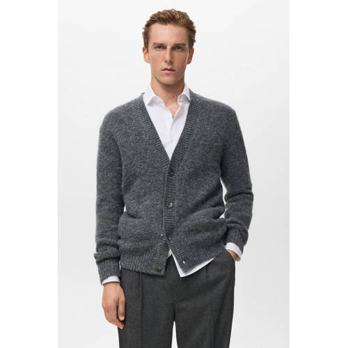 Mango Man vest met wol fijn gebreid grijsblauw afbeelding