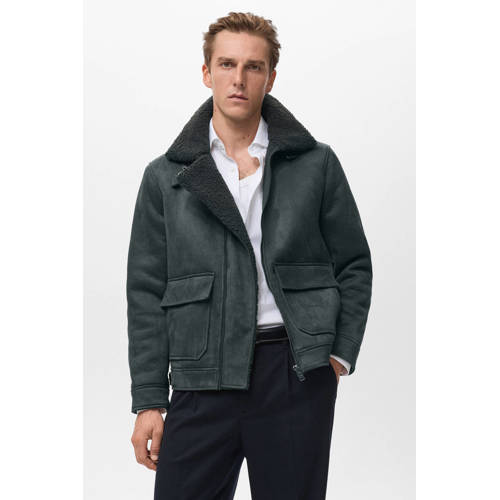 Mango Man suede leren jas grijs afbeelding