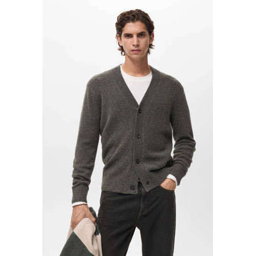 Mango Man vest met wol gebreid donkergroen afbeelding