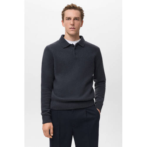 Mango Man trui met wol fijn gebreid blauw afbeelding