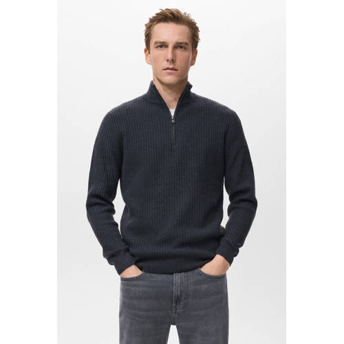 Mango Man trui rib gebreid blauw afbeelding