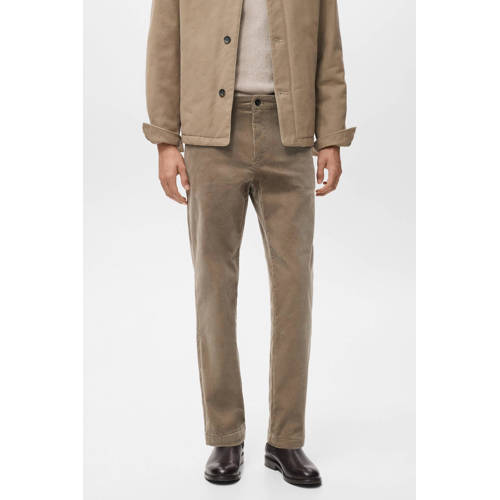 Mango Man corduroy slim casual broek beige afbeelding