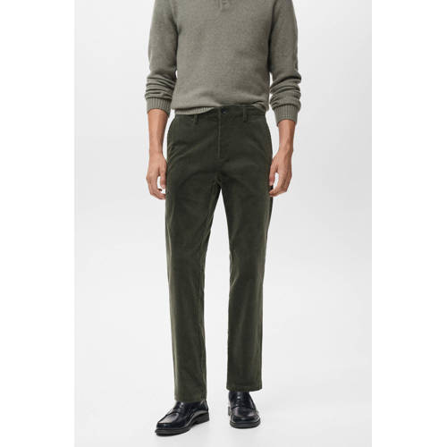 Mango Man corduroy slim casual broek kaki afbeelding
