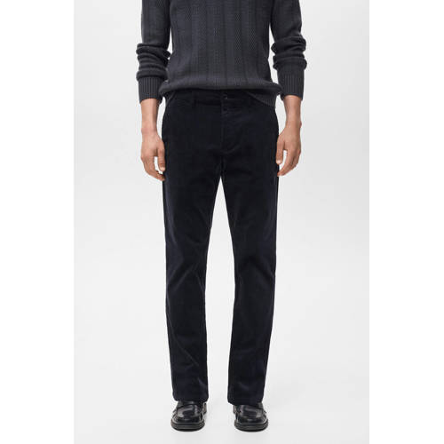 Mango Man corduroy slim casual broek donkerblauw afbeelding