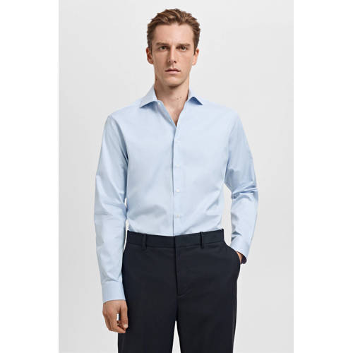 Mango Man Slim gestreepte casual overhemd lichtblauw afbeelding