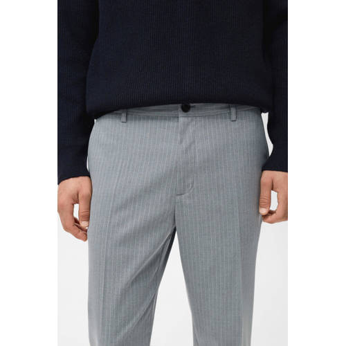 Mango Man slim gestreepte chino grijs afbeelding
