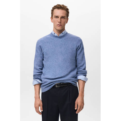 Mango Man trui met wol fijn gebreid blauw afbeelding