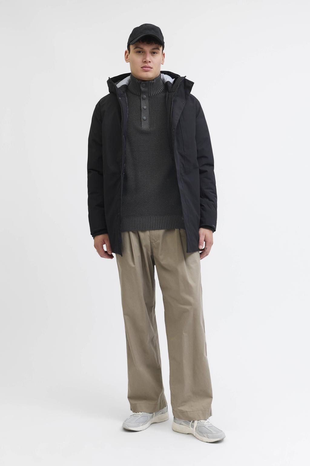 Antraciete heren JACK & JONES trui grof gebreid van acryl met effen, lange mouwen en opstaande kraag