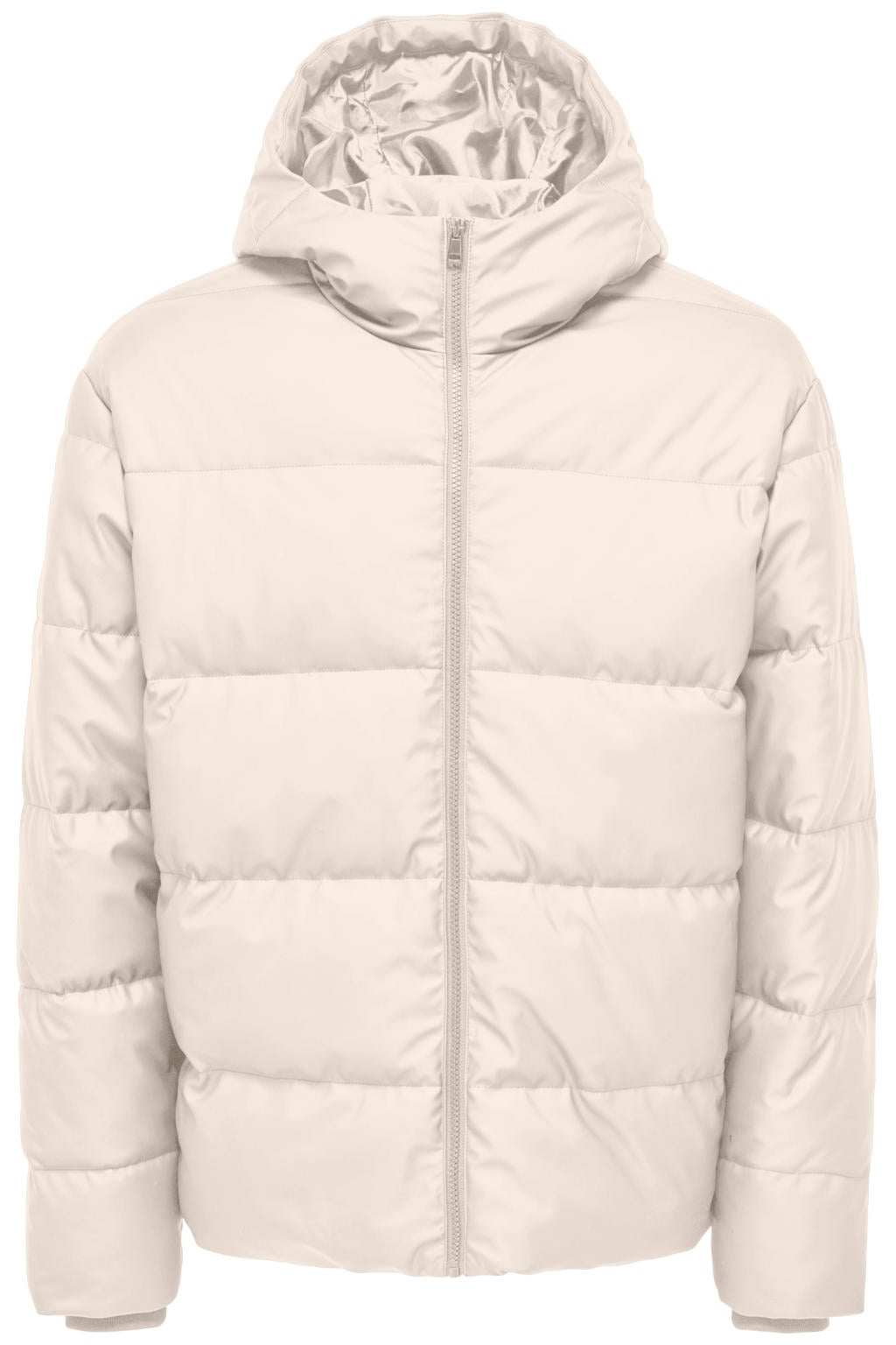 Beige heren ONLY & SONS gewatteerde jas van polyester met effen, lange mouwen, capuchon, ritssluiting en doorgestikte details