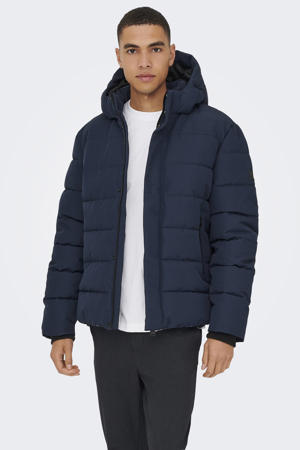 gewatteerde jas donkerblauw