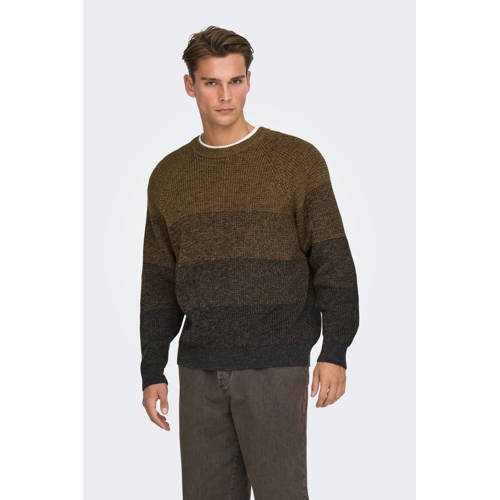 ONLY & SONS gestreepte gebreide trui bruin afbeelding