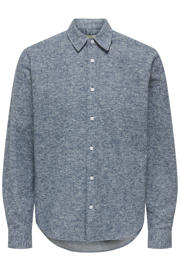 thumbnail: Blauwe heren ONLY & SONS van katoen met melée print, lange mouwen, klassieke kraag en knoopsluiting