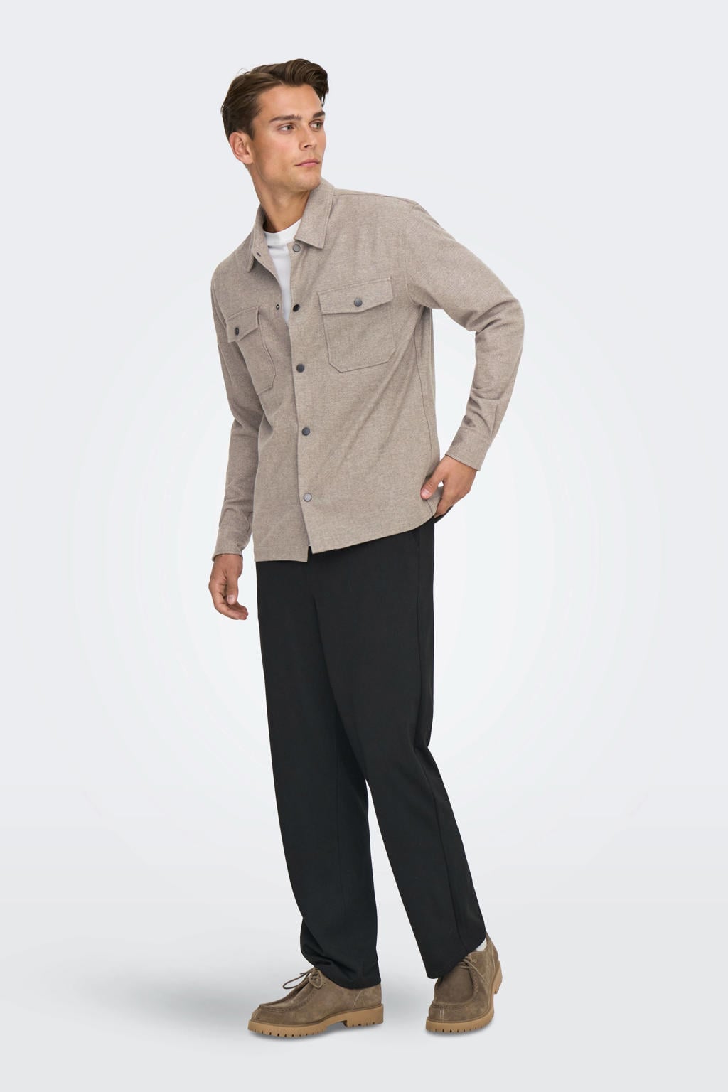 ONLY & SONS regular casual overhemd beige