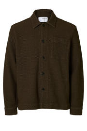 thumbnail: Bruine heren SELECTED HOMME overshirt van katoen met effen, lange mouwen, klassieke kraag, knoopsluiting en textuur