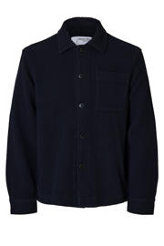 thumbnail: Donkerblauwe heren SELECTED HOMME overshirt van katoen met effen, lange mouwen, klassieke kraag, knoopsluiting en textuur