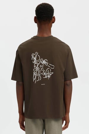 regular T-shirt met backprint bruin