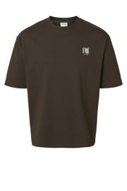 thumbnail: Selected regular T-shirt met backprint bruin