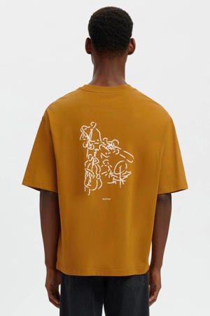 regular T-shirt met backprint oker