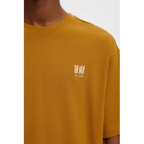 SELECTED HOMME relaxed T-shirt met backprint geel afbeelding