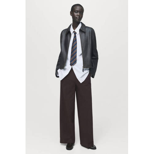 Mango [[Clusterkenmerk Pasvorm/fit]] high waist gestreepte broek donkerbruin afbeelding