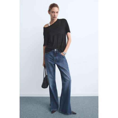 Mango [[Clusterkenmerk Pasvorm/fit]] high waist straight leg jeans medium blue denim afbeelding