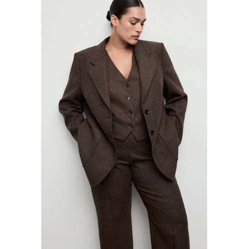 Mango straight high waist broek met wol bruin gebreid afbeelding
